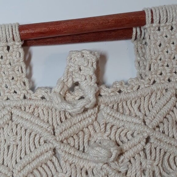 1970s Cotton Macrame and Wood Top-Handled Purse, 70’s Boho Handbag Philippines - Picture 4 of 9